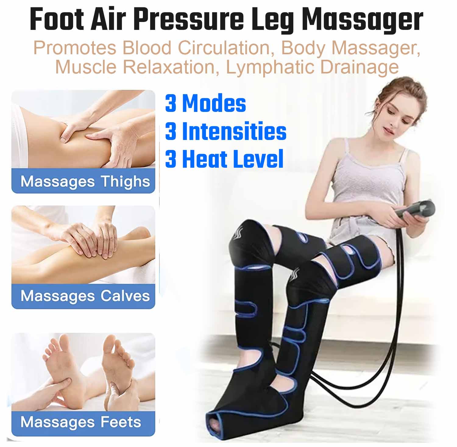 Foot air pressure leg massager promotes blood circulation, body massager, muscle relaxation, lymphatic drainage device 360° copy