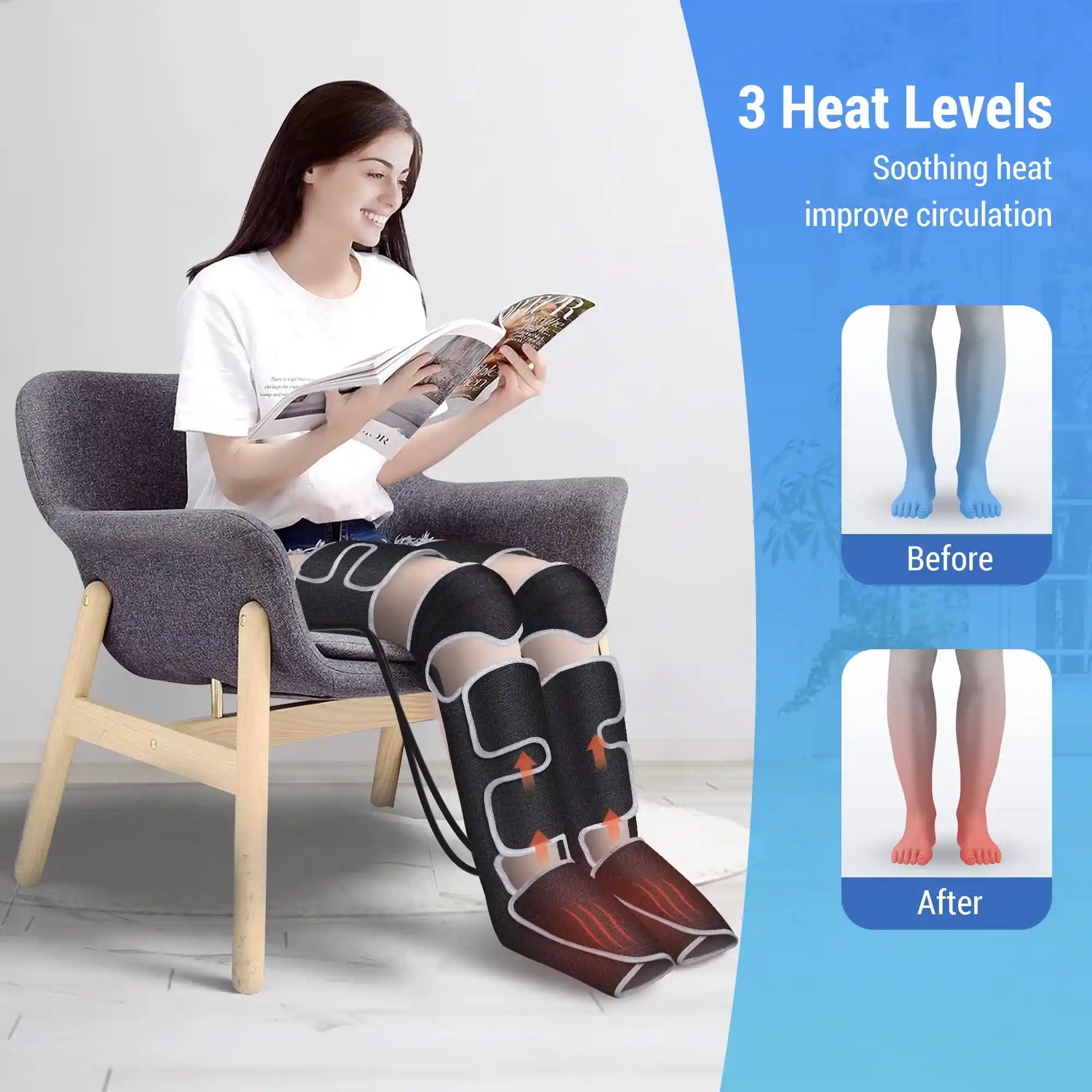 Foot Air Pressure Leg Massager promotes blood circulation, body massager, muscle relaxation, lymphatic drainage device 360° - Image 4