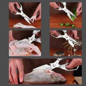 1pc Heavy-Duty Kitchen Scissors Stainless Steel Multi-Purpose Shears for Meat and Roast Cutting Household Cooking Food Scissors
