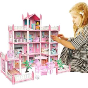 Children’s Music Doll House Assembly Villa House 3D DIY Dream Princess Castle Villa Assembly Doll House Set Toy Girl Family Toy