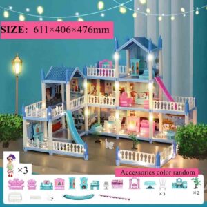 Children’s Music Doll House Assembly Villa House 3D DIY Dream Princess Castle Villa Assembly Doll House Set Toy Girl Family Toy