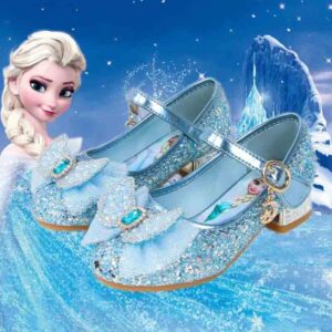 Disney Girls’ Princess Sandals Children’s Shoes Frozen Elsa Children’s Shoes Girls Fashion Baby Pink Blue High Heel Shoes Size