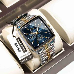 POEDAGAR Fashion Men Watch Luminous Waterproof Chronograph Date Man Wristwatch Square Stainless Steel Quartz Men’s Watches Reloj