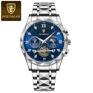 POEDAGAR Luxury Man Wristwatch Chronograph Waterproof Luminous Men Watch Stainless Steel High Quality Sport Men’s Quartz Watches