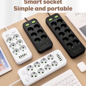 EU Plug AC Outlets Multitap Socket 2M Extension Cord Electrical Power Strip With USB Type C Fast Charging Network Filter Adapter