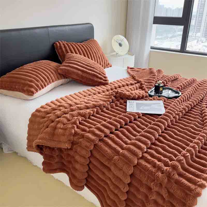Solid color thickened wide striped multifunctional blanket, can be used as bed sheet cover blanket, nap blanket, pet blanket - Image 2