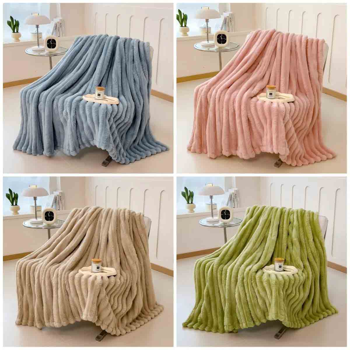 Solid color thickened wide striped multifunctional blanket, can be used as bed sheet cover blanket, nap blanket, pet blanket - Image 3