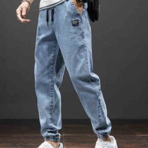 Spring Summer Black Blue Cargo Jeans Men Streetwear Denim Jogger Pants Men Baggy Harem Jean Trousers Plus Size