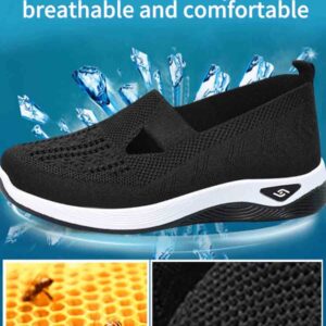 Women’s Solid Color Breathable Sneakers, Soft Sole Lightweight Slip On Walking Shoes, Low-top Knitted Casual Shoes