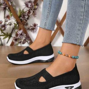 Women’s Solid Color Breathable Sneakers, Soft Sole Lightweight Slip On Walking Shoes, Low-top Knitted Casual Shoes