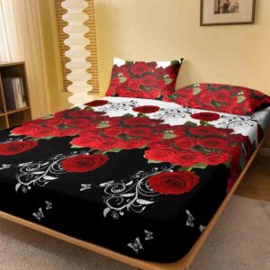 1 Simple modern Plant Flower Butterfly printed matte Fitted Sheet, bedroom printed bed cover, bedding (excluding pillowcases)