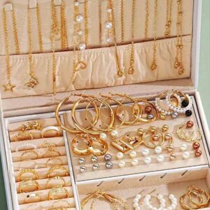 86pcs/Set Elegant Pearl Earrings Multi-Layered Necklace Ear Studs Rings 4-In-1 Jewelry Set For Women Daily Wear Gift (No Box)