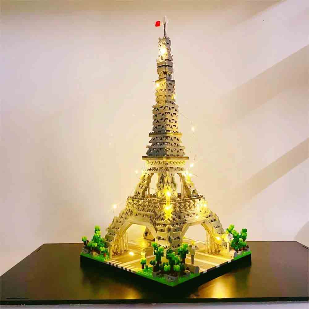 Knew Built Exquisite Paris Eiffel Tower Micro Mini Building Blocks Toys Set: LED Illuminated, Perfect Gift Illuminate Your World - Image 2