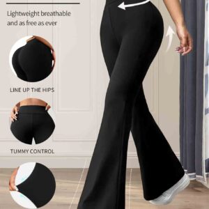 Women’s spring and summer high waisted tight fitting flared pants, slim leg long black pants, thin wide leg pants for slim women