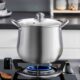 1pc Large Stainless Steel Stock Pot – Ideal for Soups, Stews, and More – Durable, Easy to Clean – Essential Kitchen Gadget