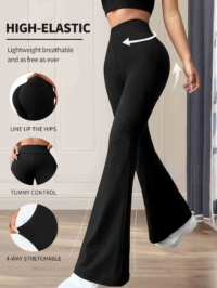 Women’s spring and summer high waisted tight fitting flared pants, slim leg long black pants, thin wide leg pants for slim women